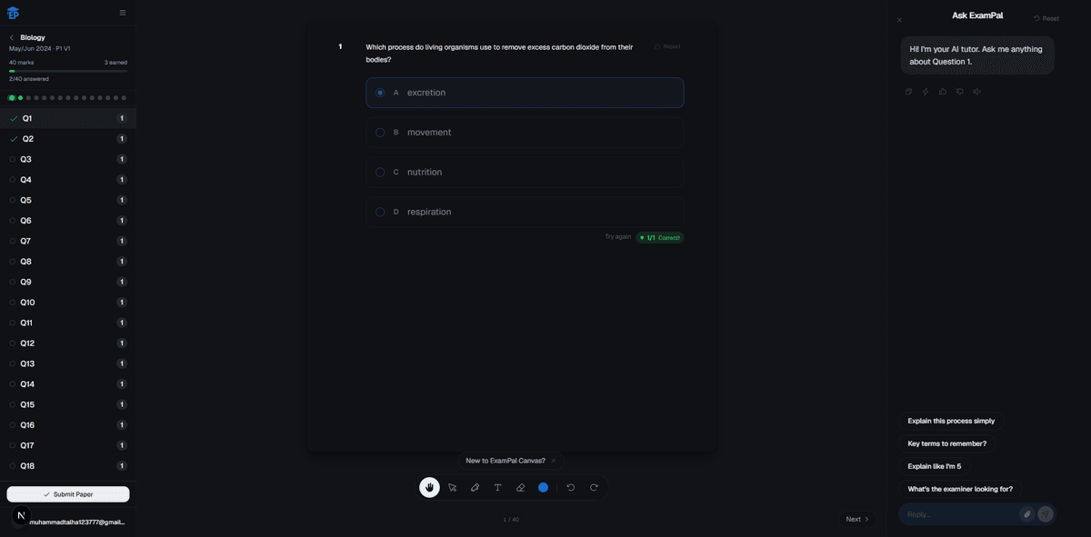 MCQ solver showing inline answer selection